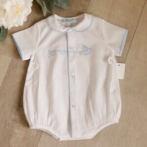 Boy's Heirloom White Creeper Romper Feltman Brothers Newborn Tug Boat NWT